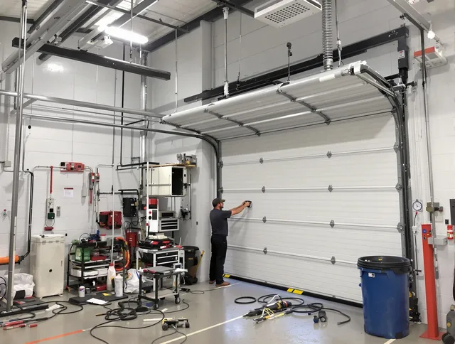 Whittier Garage Door Repair certified technician performing commercial door repair at a Whittier business facility