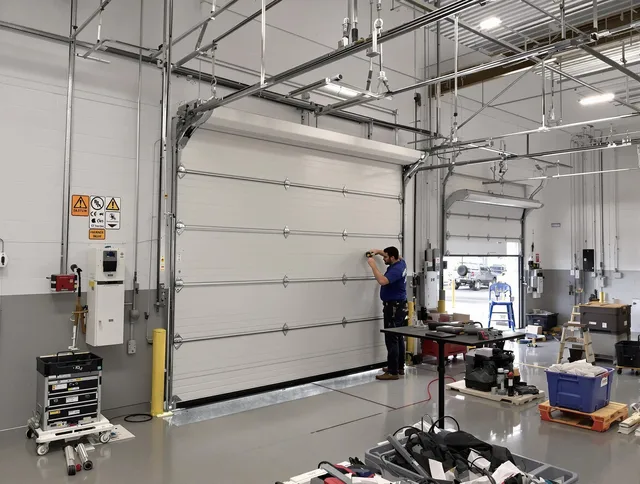 Commercial garage door repair being performed by Whittier Garage Door Repair expert in Whittier