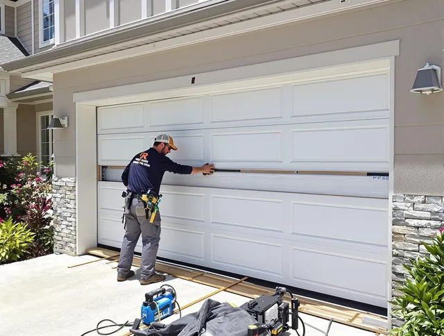 Whittier Garage Door Repair team performing complete garage door replacement at Whittier residence